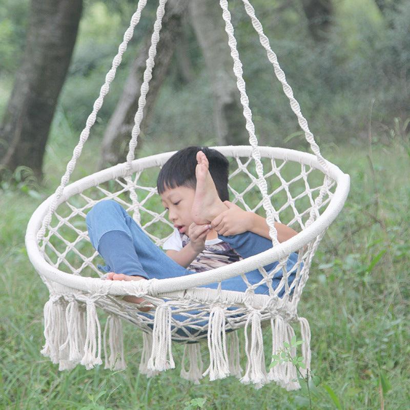 Nordic Style Round Hammock Outdoor Indoor Dormitory Bedroom Hanging Chair For Child Adult Swinging Single Safety Hammock - Almoni Express