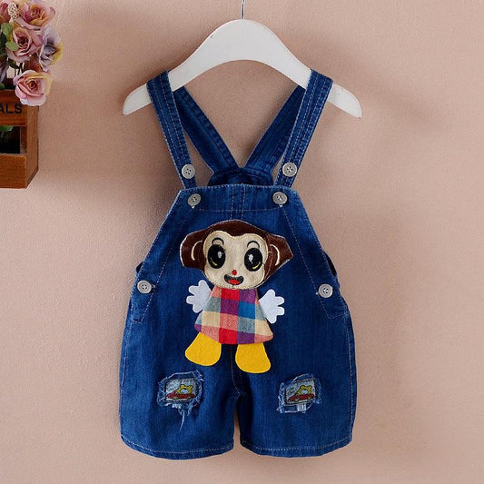 Pants Children's Jumpsuit Baby Suspenders Denim Shorts Men And Women - Almoni Express