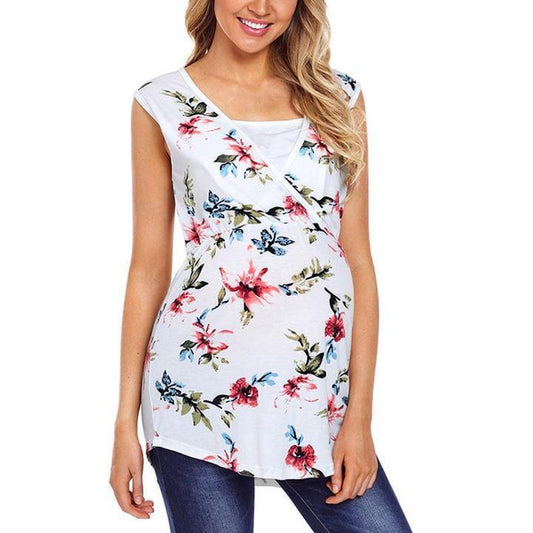 Pregnant Women Floral Printed Vest Maternity - Almoni Express