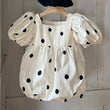 Puff Sleeve Polka Dot Triangle Romper Baby Jumpsuit - Almoni Express