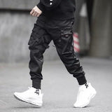 Ribbons Harem Joggers Men Cargo Pants Streetwear Hip Hop Casual Pockets Cotton Track Pants - AL MONI EXPRESS