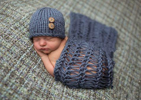 Sea Blue Blanket Hat Baby Photo Suit - Almoni Express