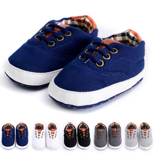 Solid color casual lace soft bottom baby canvas shoes baby shoes toddler shoes - Almoni Express