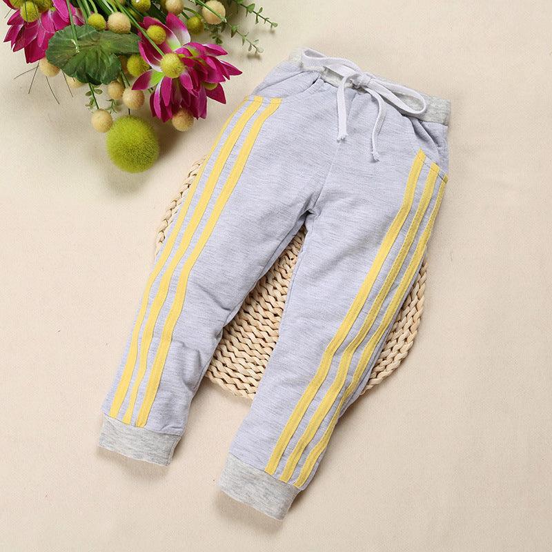 Spring And Autumn Children'S Casual Sports Pants Three-Bar Stretch Cotton Children'S Trousers - Almoni Express