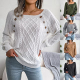 Square Neck Button Fried Dough Twist Knitting Sweater - Almoni Express