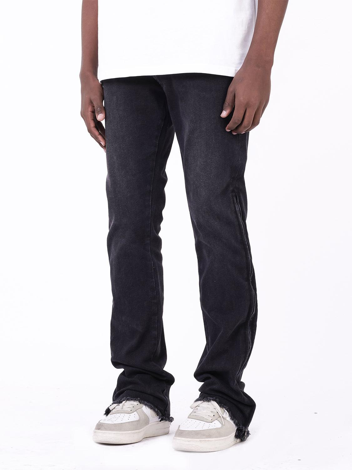 Straight Tube Raw Edge Side Zipper Design Jeans - AL MONI EXPRESS