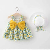 Summer New Baby Girl Print Bow Suspender Dress - Almoni Express