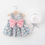 Summer New Baby Girl Print Bow Suspender Dress - Almoni Express