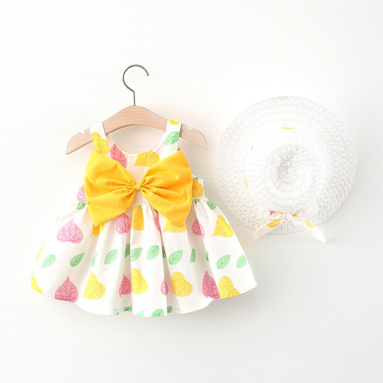 Summer New Baby Girl Print Bow Suspender Dress - Almoni Express