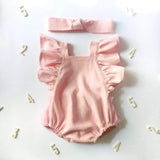 Summer Newborn Cotton And Linen Romper Pure Color Net Yarn Bow Baby Romper - Almoni Express