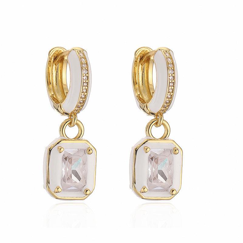 Sweet Colorful Drop Oil Copper Inlaid Color Diamond Cube Sugar Earrings - Almoni Express