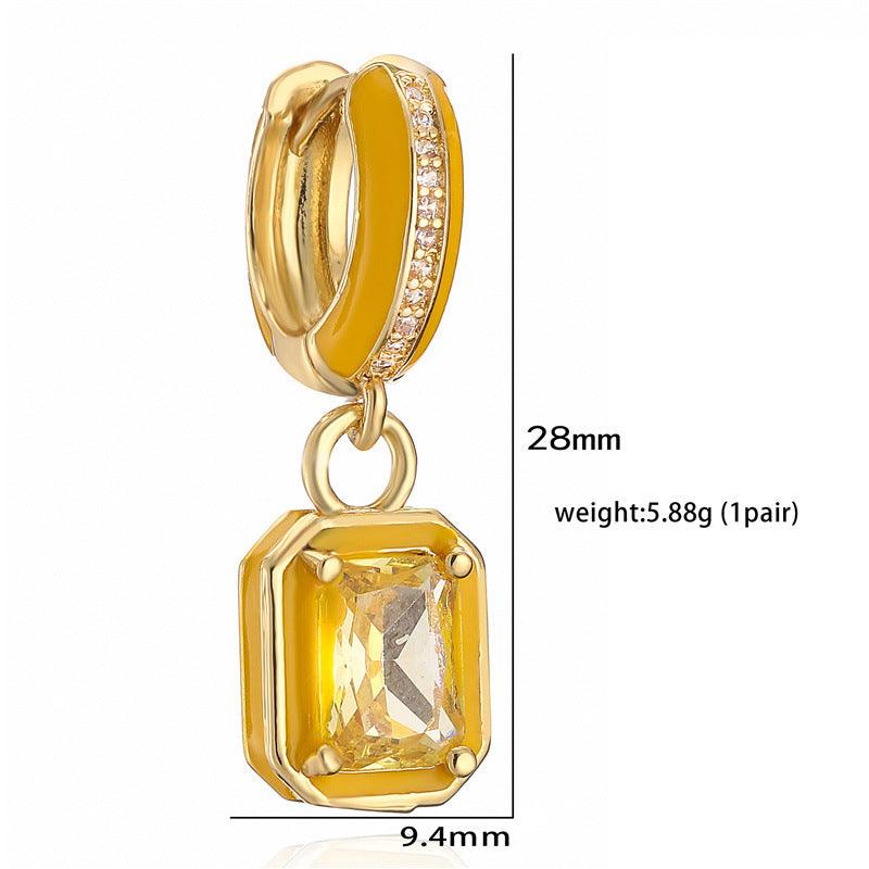 Sweet Colorful Drop Oil Copper Inlaid Color Diamond Cube Sugar Earrings - Almoni Express
