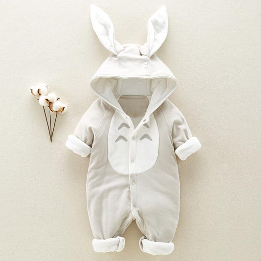 The new cotton padded cotton baby romper thickened chinchilla hooded cotton baby Onesies newborn go climbing clothes - Almoni Express