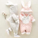 The new cotton padded cotton baby romper thickened chinchilla hooded cotton baby Onesies newborn go climbing clothes - Almoni Express