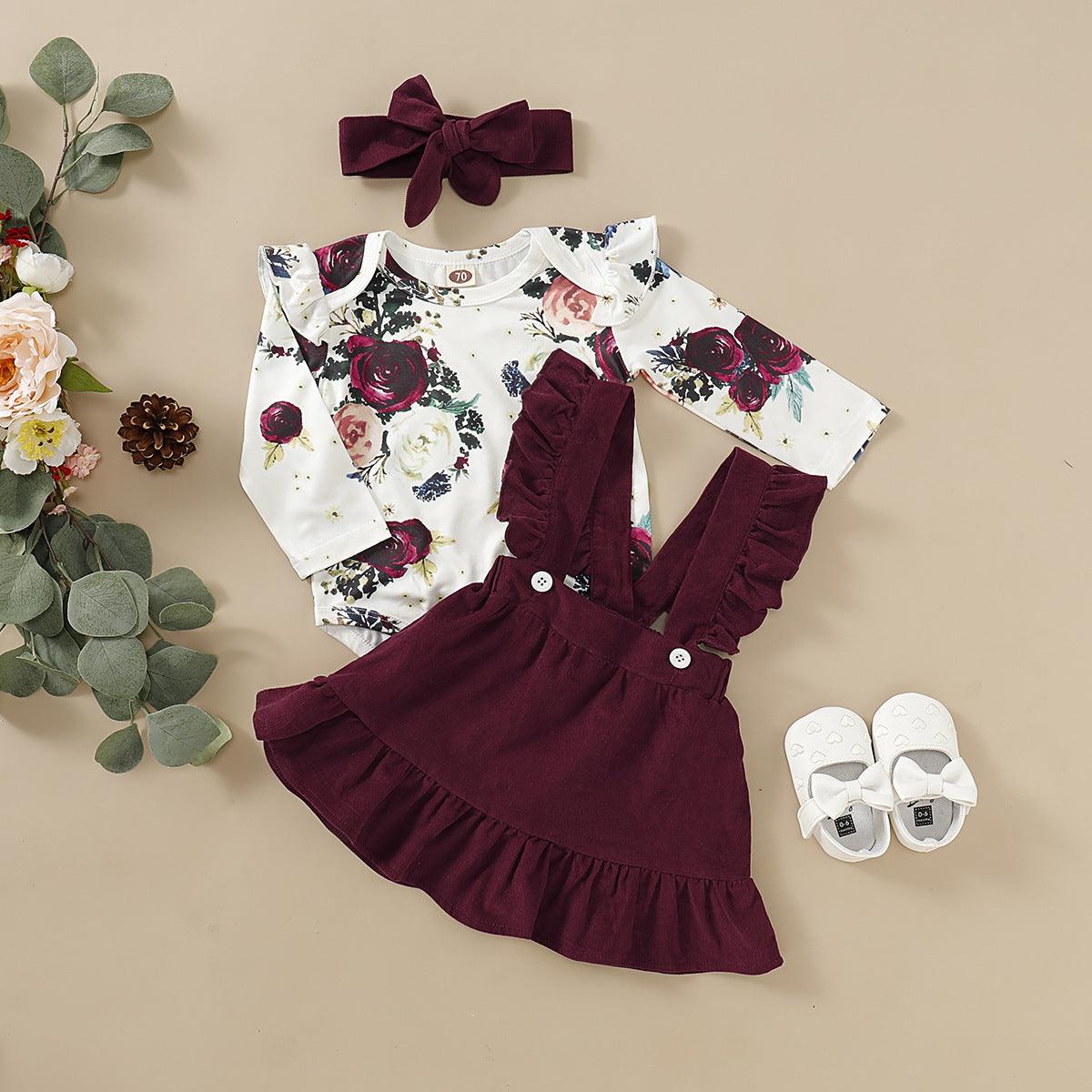 Three-piece set of baby and toddler flower print straps - Almoni Express