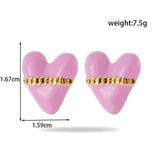 Titanium Steel Oil Painting Heart-shaped Round Stainless Steel Earrings - Almoni Express