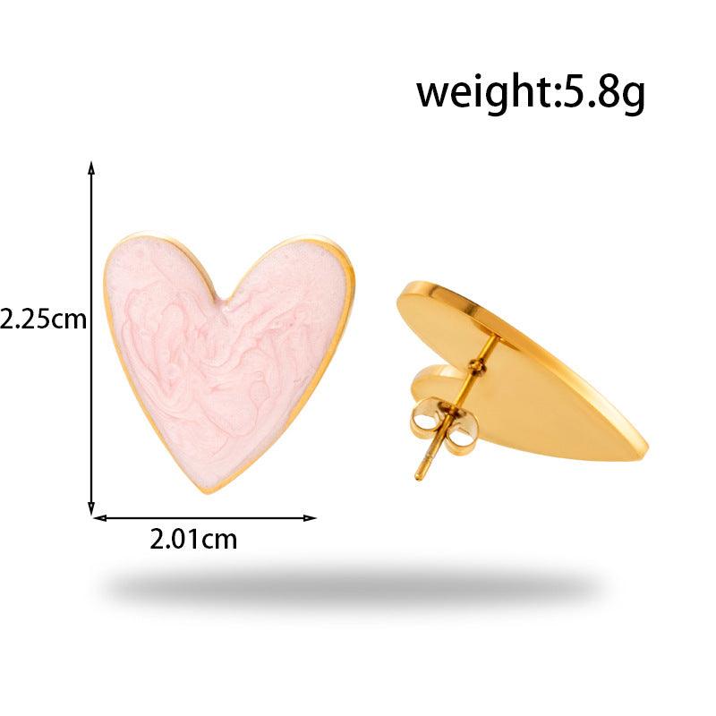 Titanium Steel Oil Painting Heart-shaped Round Stainless Steel Earrings - Almoni Express