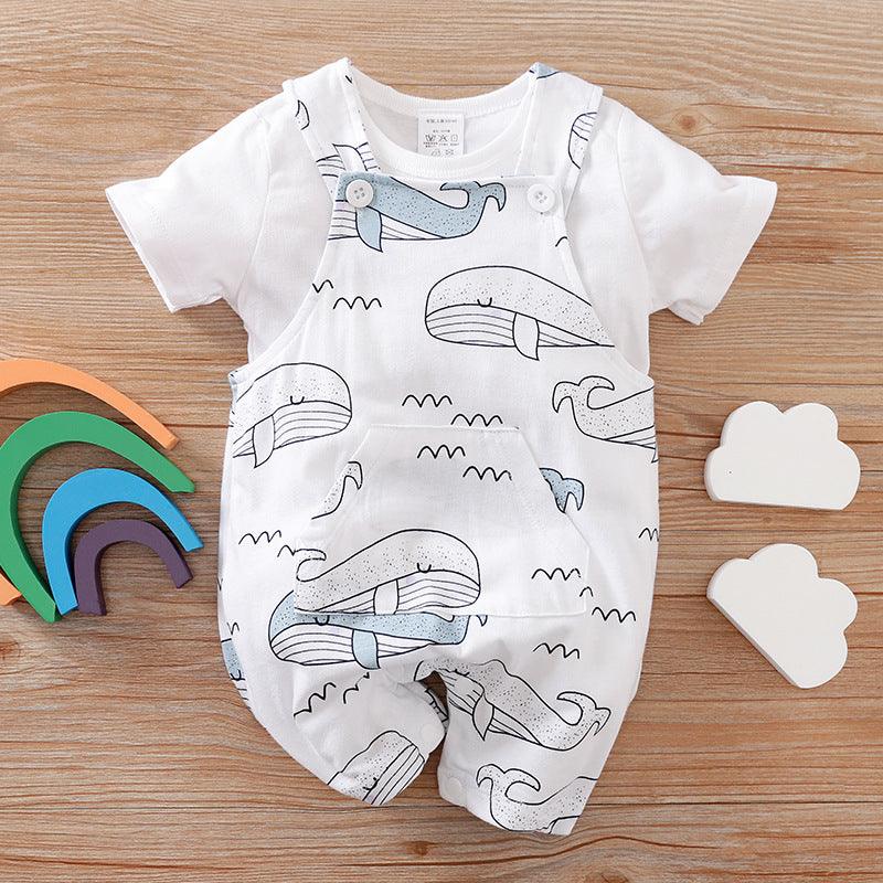 Two-piece Baby Clothes Clothing Summer Newborn Thin Baby Going Out Clothes Cartoon Strap Children's Suit - Almoni Express