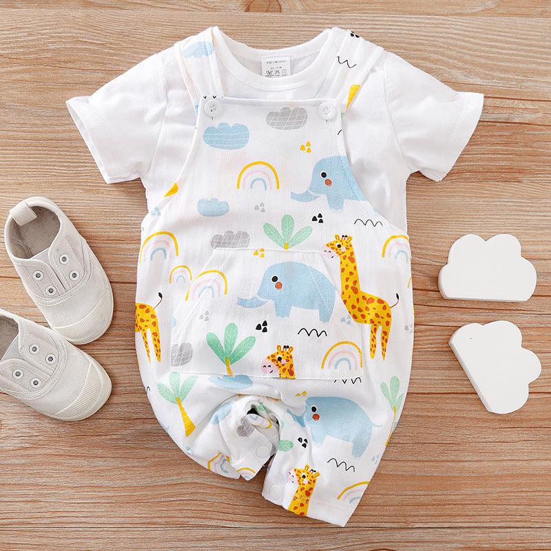 Two-piece Baby Clothes Clothing Summer Newborn Thin Baby Going Out Clothes Cartoon Strap Children's Suit - Almoni Express