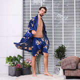 Two-piece Suit Of Dragon Pattern Bathrobe Silk Nightgown And Short Pajama Pants - Almoni Express