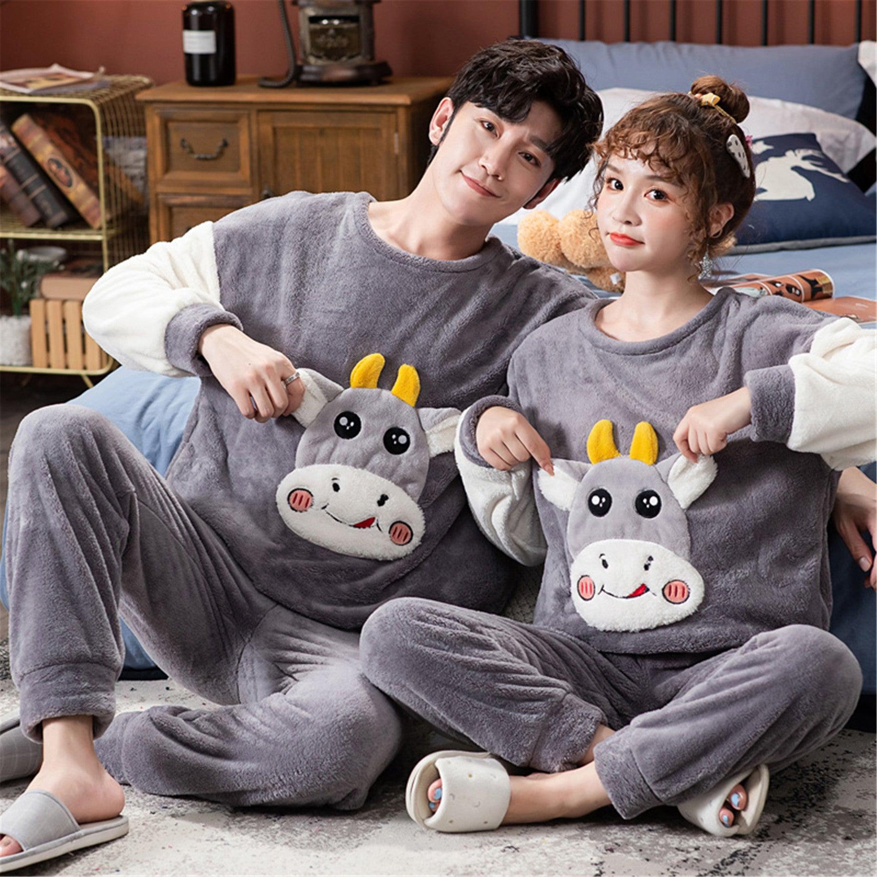 Velvet Couple Pajamas Korean Style Thickened Warmth - Almoni Express