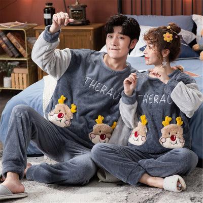 Velvet Couple Pajamas Korean Style Thickened Warmth - Almoni Express