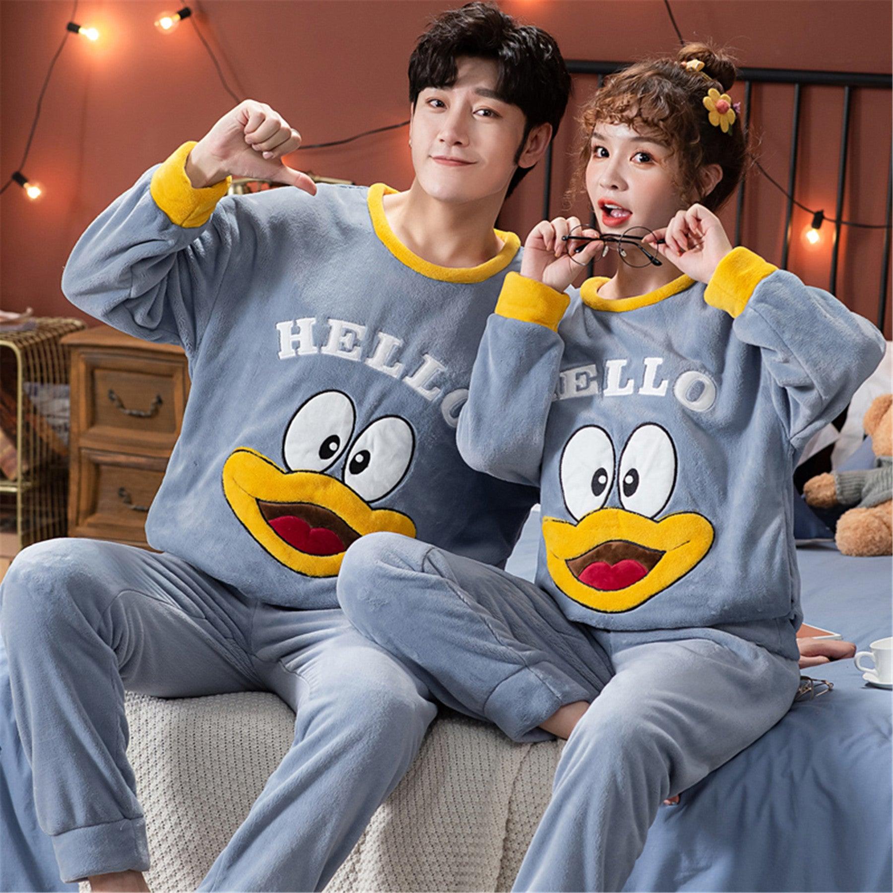 Velvet Couple Pajamas Korean Style Thickened Warmth - Almoni Express