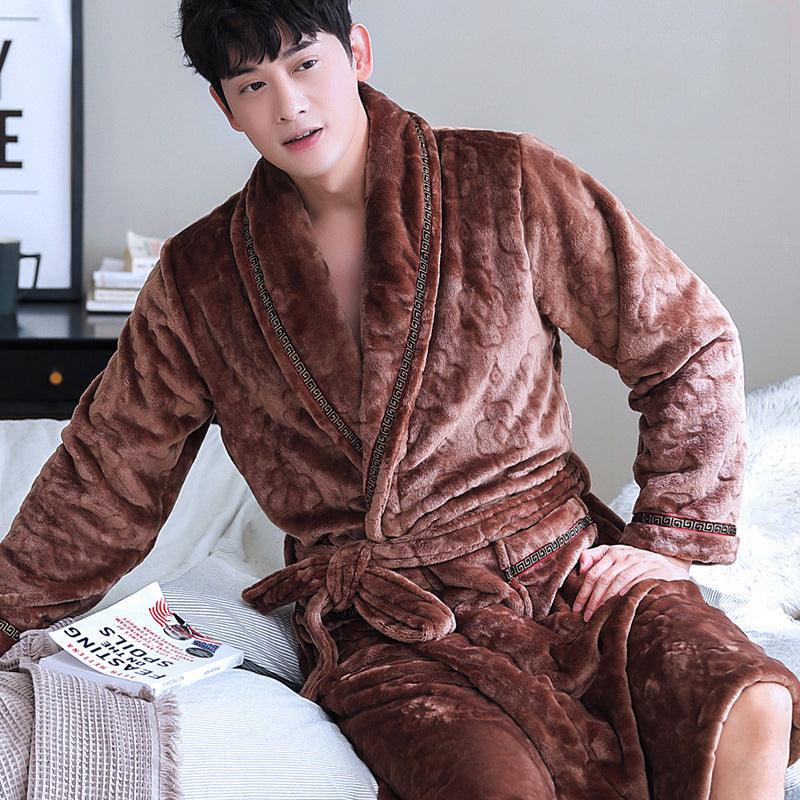 Winter Bathrobe Coral Fleece Couple Pajamas - Almoni Express