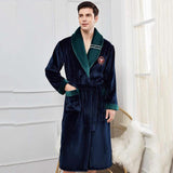 Winter Flannel Lovers Robe Gown Elegant Solid Casual Sleepwe - Almoni Express