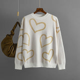 Women's Fashion Round Neck Heart Color Clash Sweater - Almoni Express