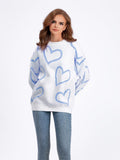 Women's Fashion Round Neck Heart Color Clash Sweater - Almoni Express