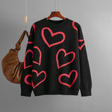 Women's Fashion Round Neck Heart Color Clash Sweater - Almoni Express