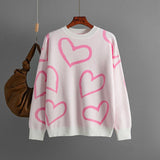 Women's Fashion Round Neck Heart Color Clash Sweater - Almoni Express