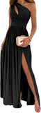 Women's One Shoulder High Split Cutout Sleeveless Elegant Sexy Cocktail Maxi Dress - Almoni Express